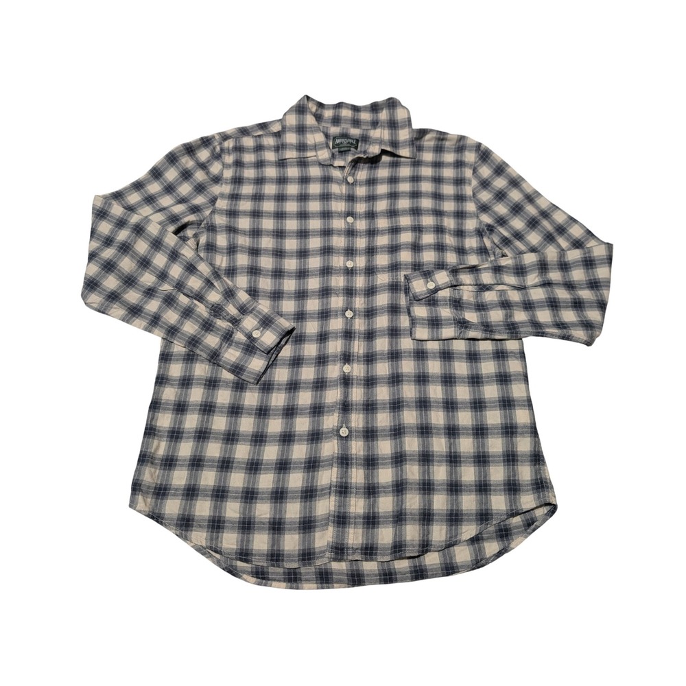 American Eagle Shirt Mens Medium Blue Cream Plaid Button Down Flannel Casual